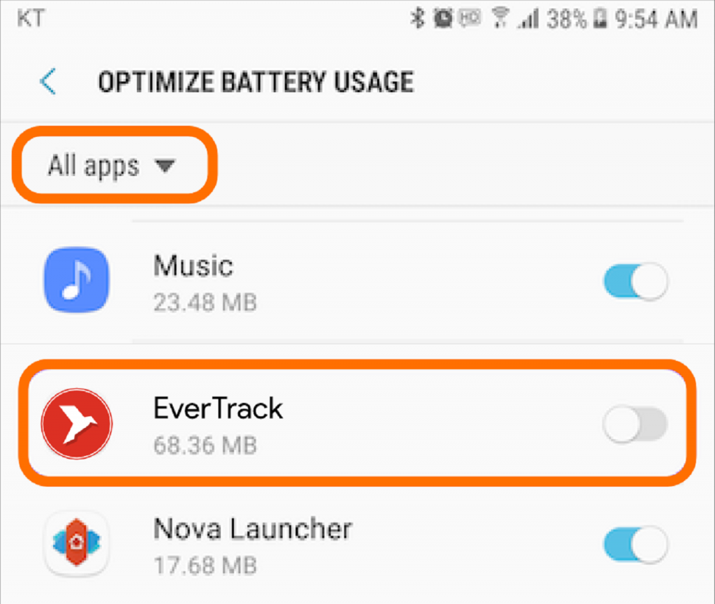 Select "All apps" then find "EverTrack"